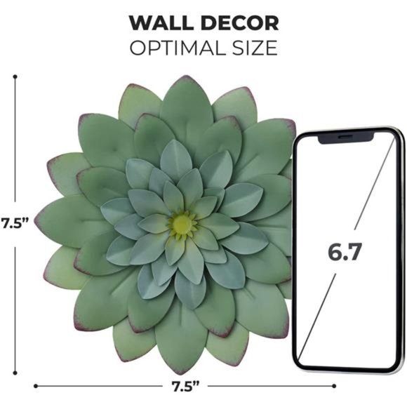Succulent Hanging Wall Decor - Green, Hand Painted, 3D Metal Flower Art - Picture 2 of 7